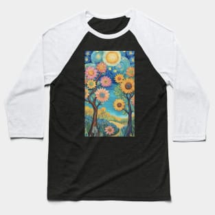 Starry Sunflower Sonata: Van Gogh's Midnight Reverie Baseball T-Shirt